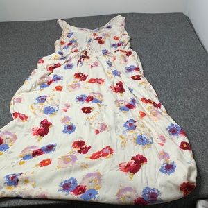 Lucky Brand Cream Floral Maxi Dress with Red, Blue & Purple Blooms